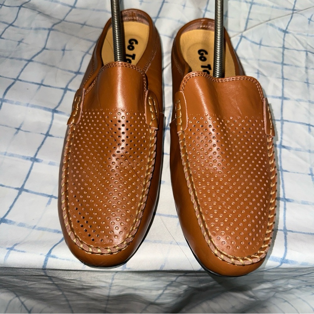 Brown Leather Slip-On Loafers with Perforated Design